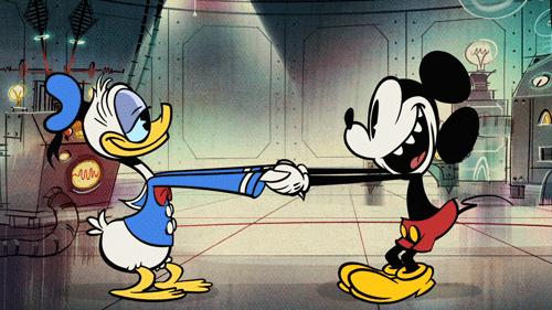 El Pato Donald y Mickey Mouse tomados de la mano mientras dan vueltas de felicidad por la posible adquisicón de Electronic Arts.- Blog Hola Telcel 