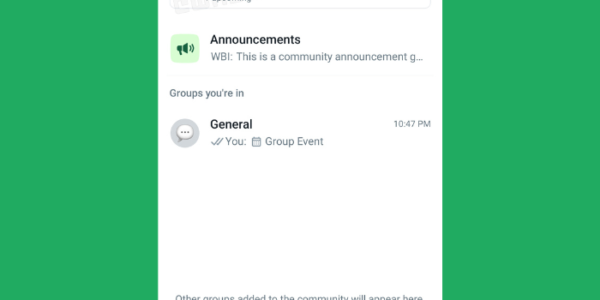 Captura de pantalla de WABetaInfo donde se muestra la nueva sección de eventos dentro de las comunidades de WhatsApp.- Blog Hola Telcel